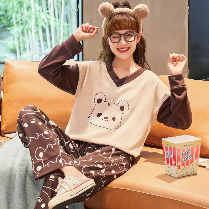 ルームウェア ゆったり 長袖パジャマ パジャマ オシャレ 部屋着 可愛い熊 ルームウェア 寝巻き レディース 上下セット可愛い 春秋冬 韓国風 綿100％パジャマ | パジャマ