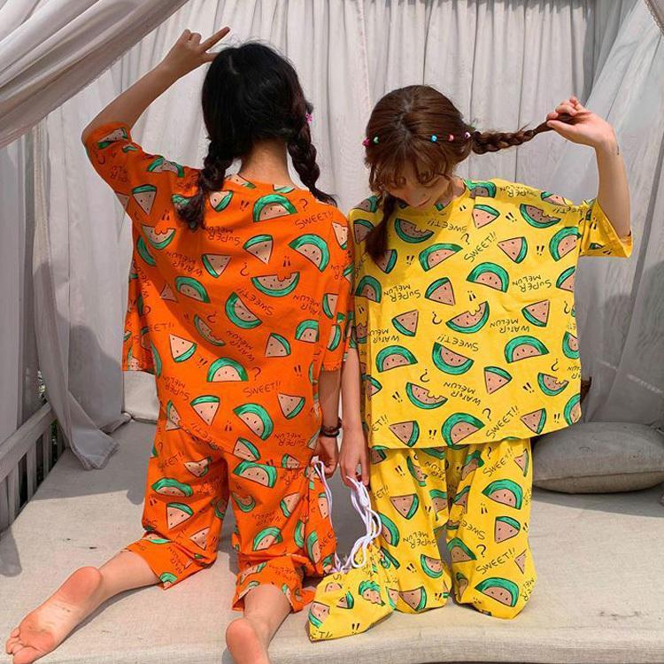 レディース パジャマ 寝間きゆったり 快適 部屋着 ルームウェア スイカ 半袖パジャマ 七分丈パンツ ルームウェア 女性 春夏 上下セット 可愛いパジャマ | パジャマ