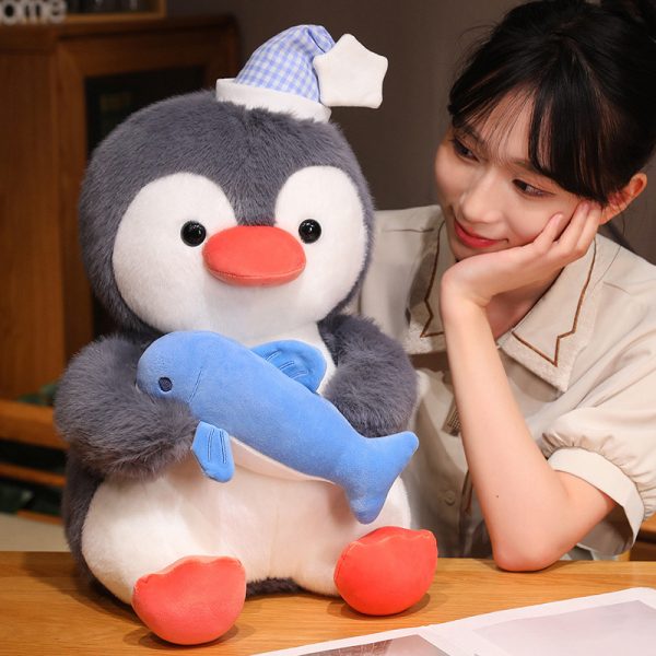 かわいい ぬいぐるみ ペンギン キャップ付き おもちゃ ホームデコレーション ギフト 子供用 抱き枕 - 画像 (4)