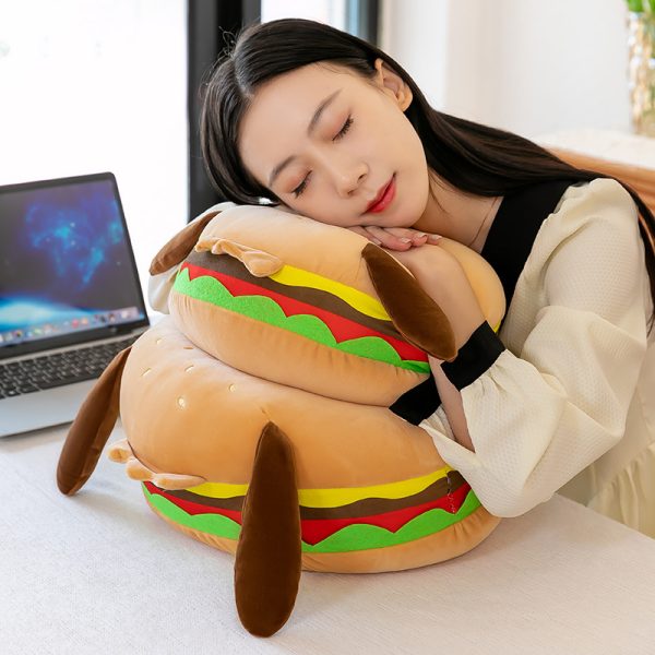 かわいい犬型 ぬいぐるみ ハンバーガー クッション 子供向け おもちゃ インテリア プレゼント ふわふわ 柔らかい くつろぎ 空間 - 画像 (5)