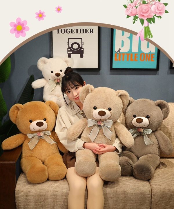 かわいいリボン付きクマぬいぐるみ 子供用 抱っこ ふわふわ お祝い ギフト インテリア プレゼント - 画像 (9)